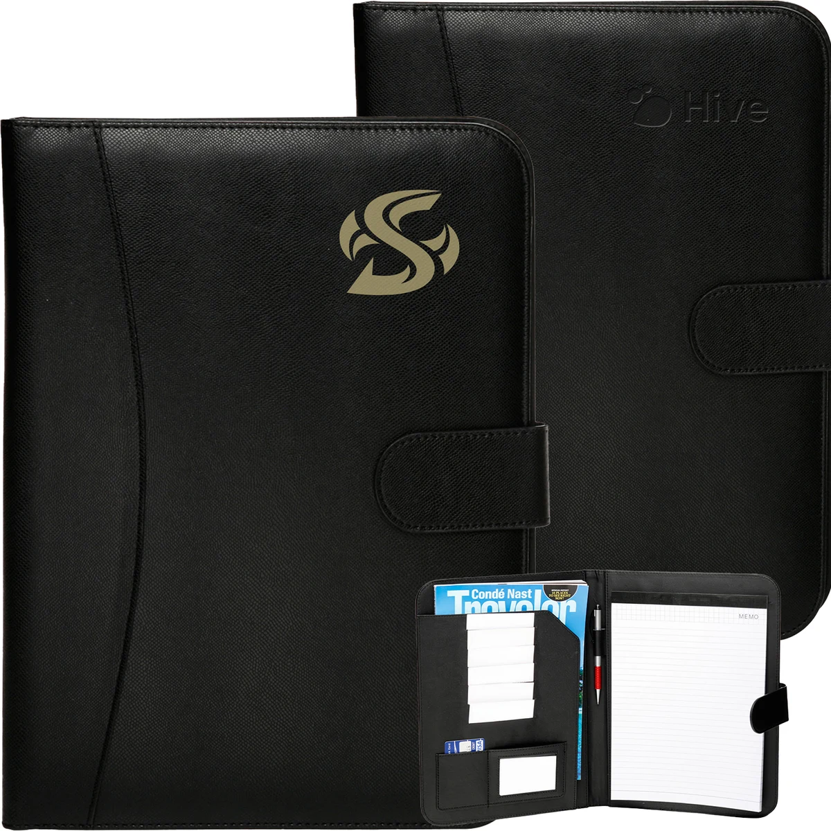 Black Leather Portfolio w/ Magnet Closure & Pen Loop 1