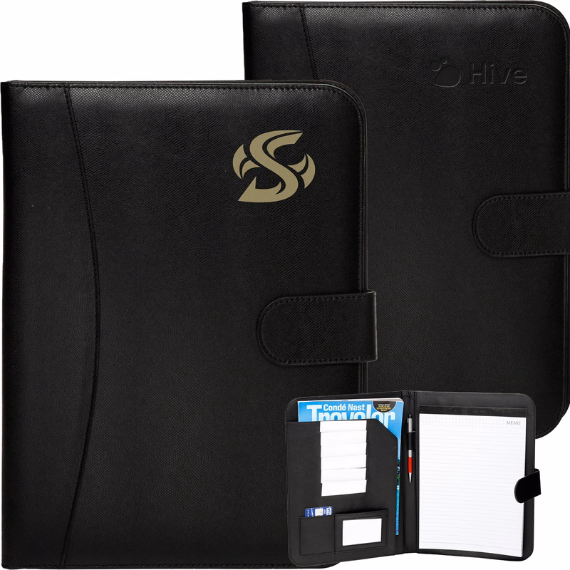 Black Leather Portfolio w/ Magnet Closure & Pen Loop