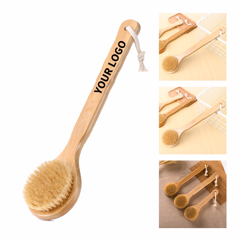 Natural Bristle Bath Brush With Long Wooden Handle 13" Length X 3.35" Width X 0.98" Heig