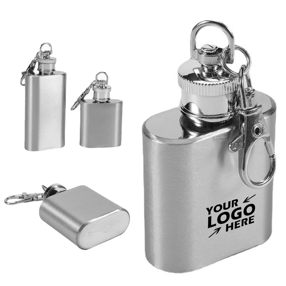 1oz Custom Stainless Steel Mini Flask, Keychain 1