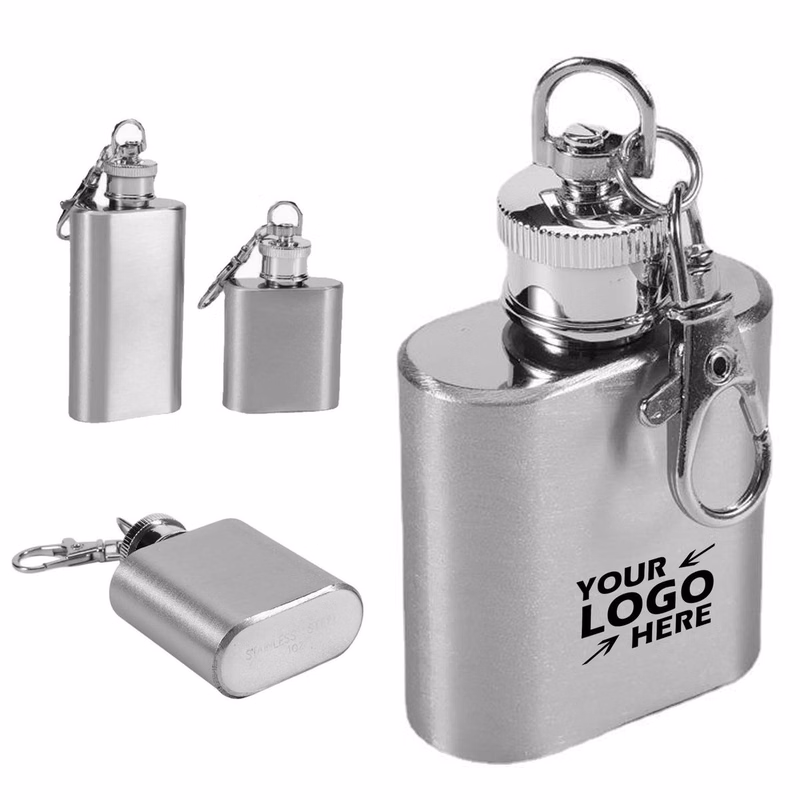 1oz Custom Stainless Steel Mini Flask, Keychain