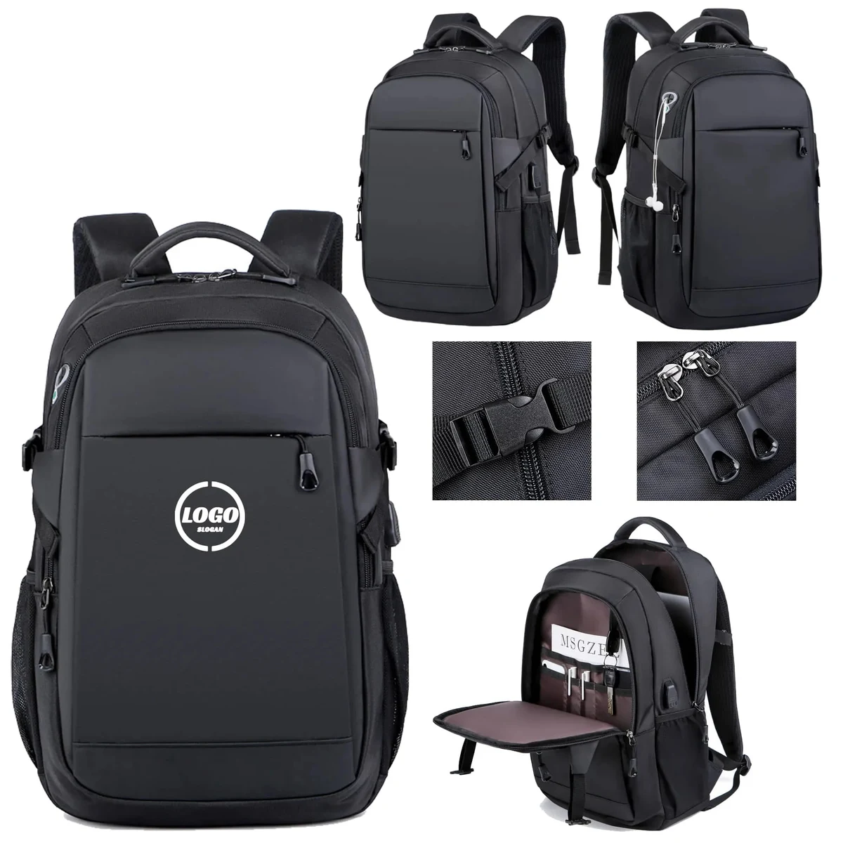 Custom Oxford Fabric Black Laptop Backpack 1