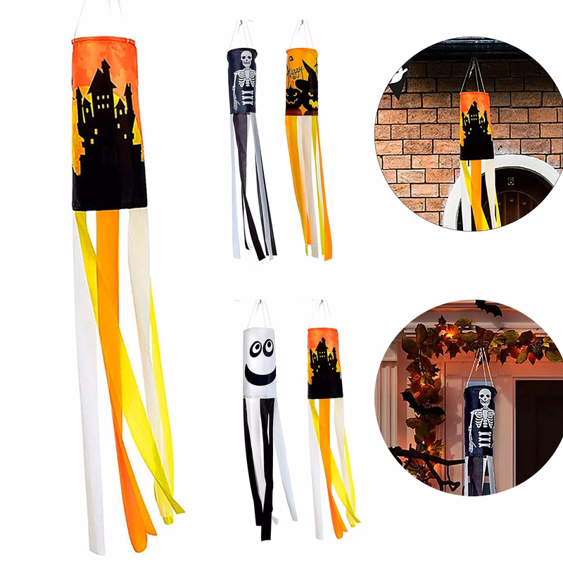 40 Inch Halloween Pumpkin Ghost Windsock Flag Decoration