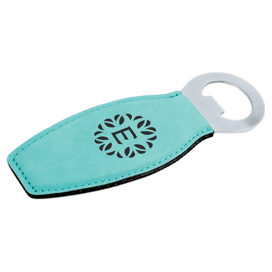Teal Leatherette Bottle Opener with Magnet 1