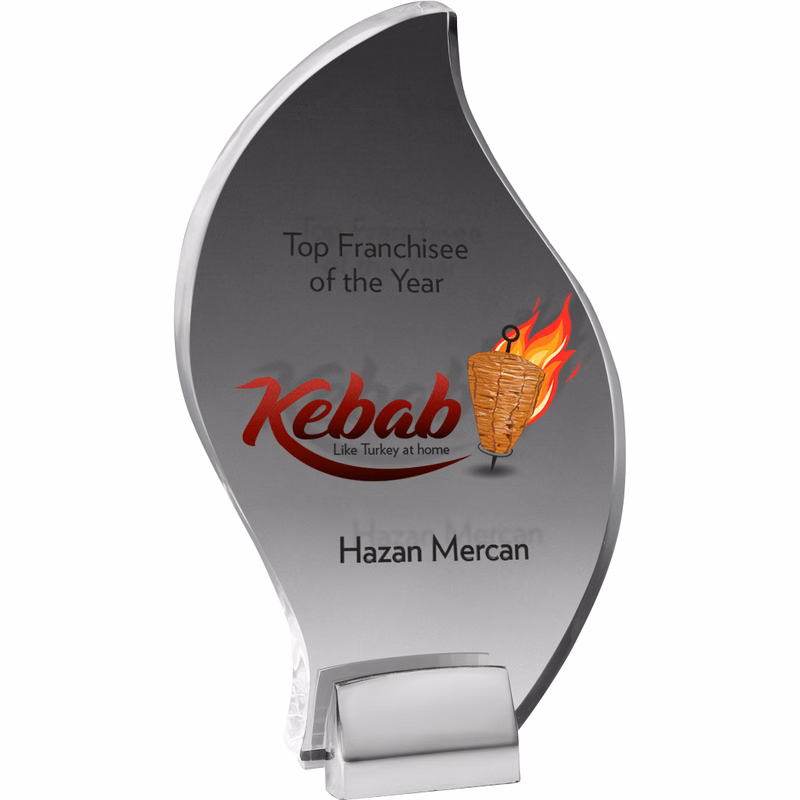 Chrome Base Clear Acrylic Flame Award (8 3/4"x 5"x 3/4") Full Colour PhotoImage