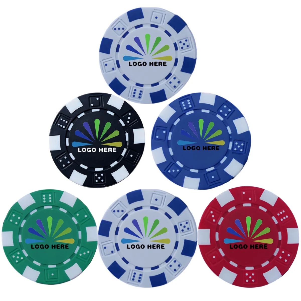 Dice Striped Custom Poker Chips With 5 Assorted Solid Colors 1