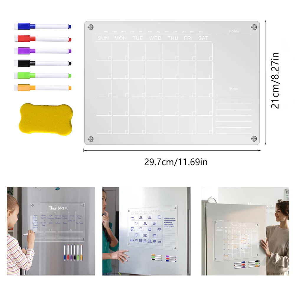 Acrylic Monthly Planner Notepad Erasable Magnetic Fridge Magnet 1