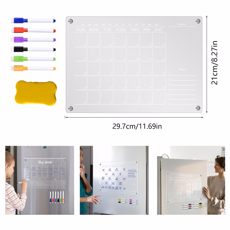 Acrylic Monthly Planner Notepad Erasable Magnetic Fridge Magnet