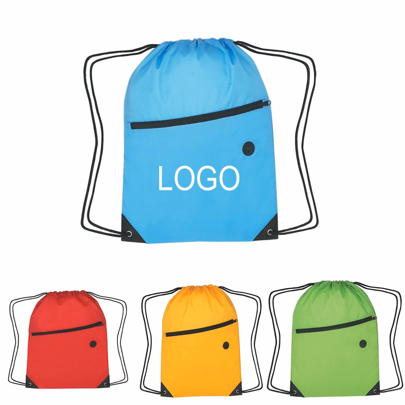 Sports Drawstring Pack With Front Zipper