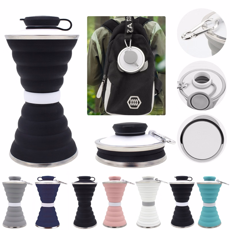 Collapsible Silicone Water Bottle with Carabiner