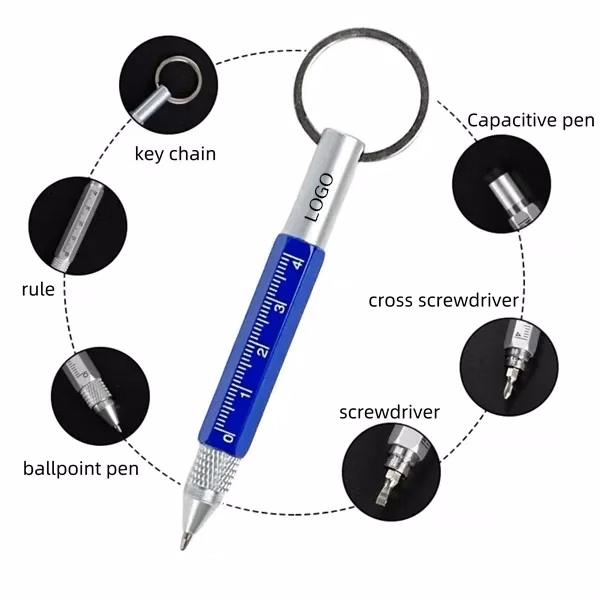 Mini Metal Ballpoint Pen Keychain with Multi-Purpose