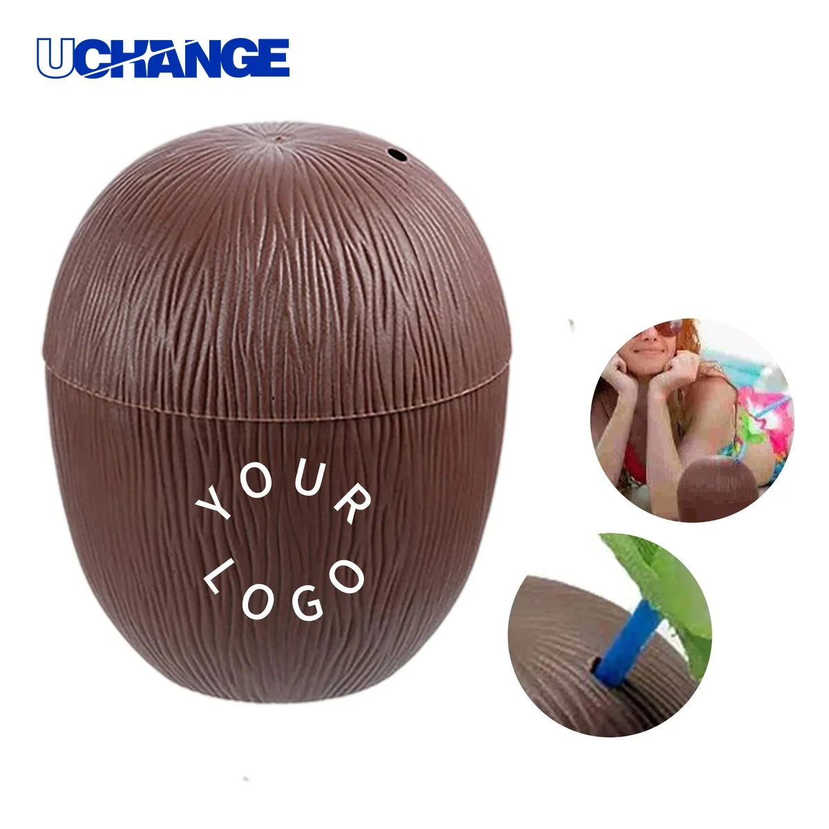 Coconut-Shaped Cup with Hibiscus Design Customizable 1