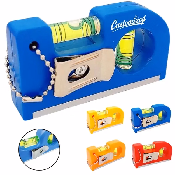 Custom Plastic Multi Tool Level with Pencil Sharpener and Blade — Portable Keychain Promo