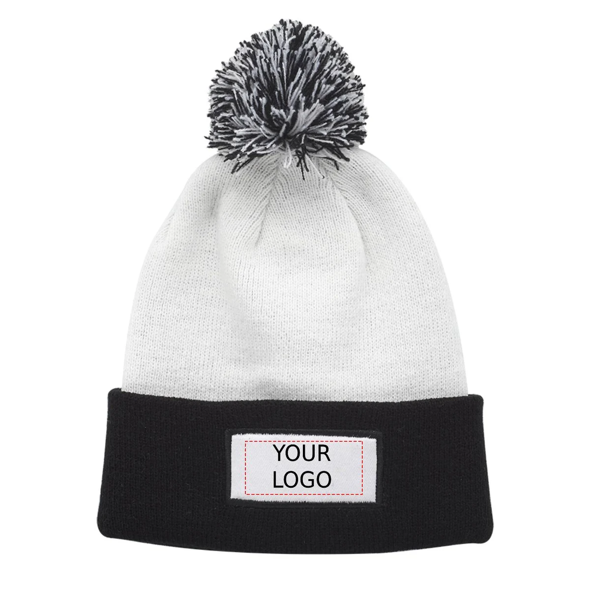 Dual Tone Patch Pompom Beanie 1