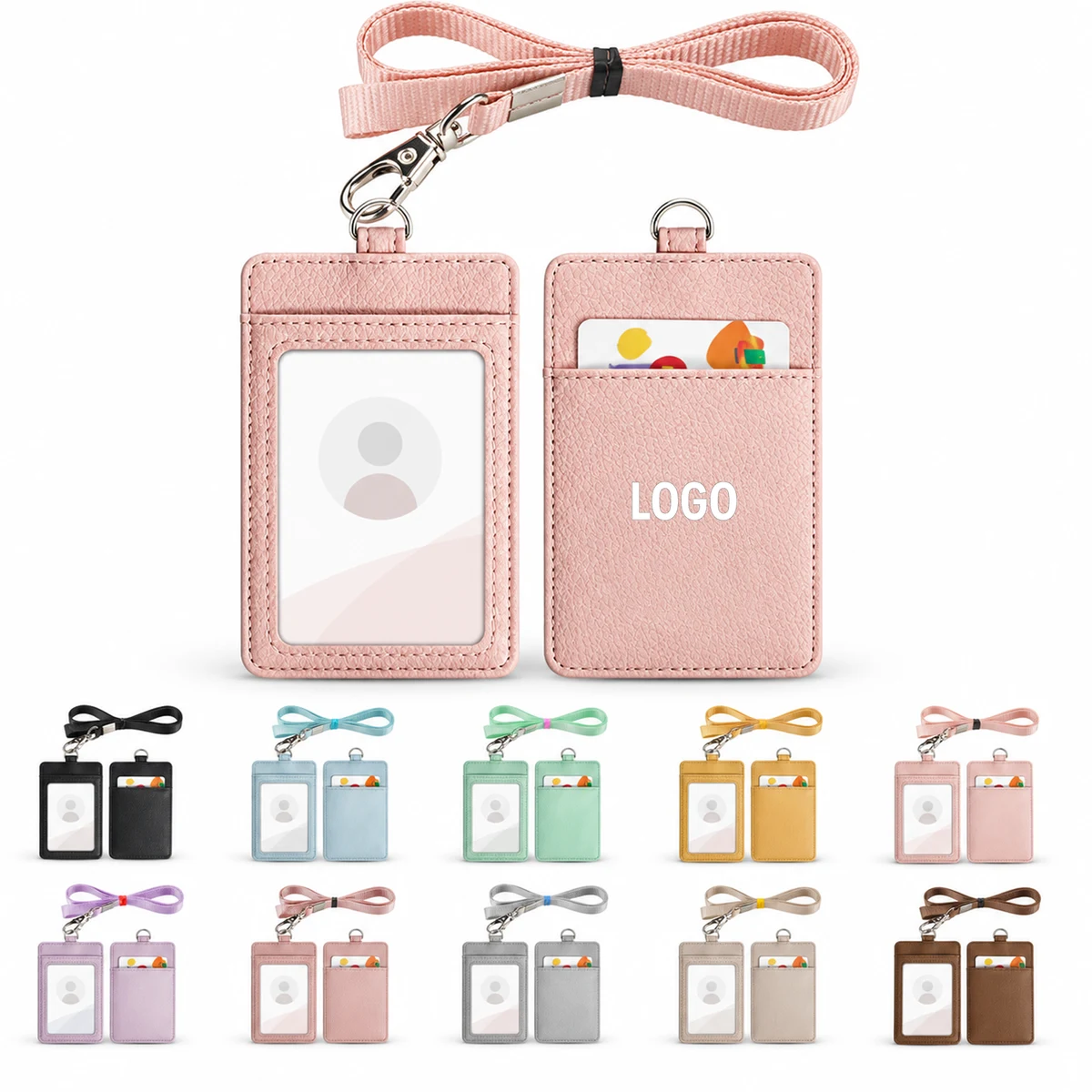PU ID Badge Holder with Lanyard Retractable Reel 1