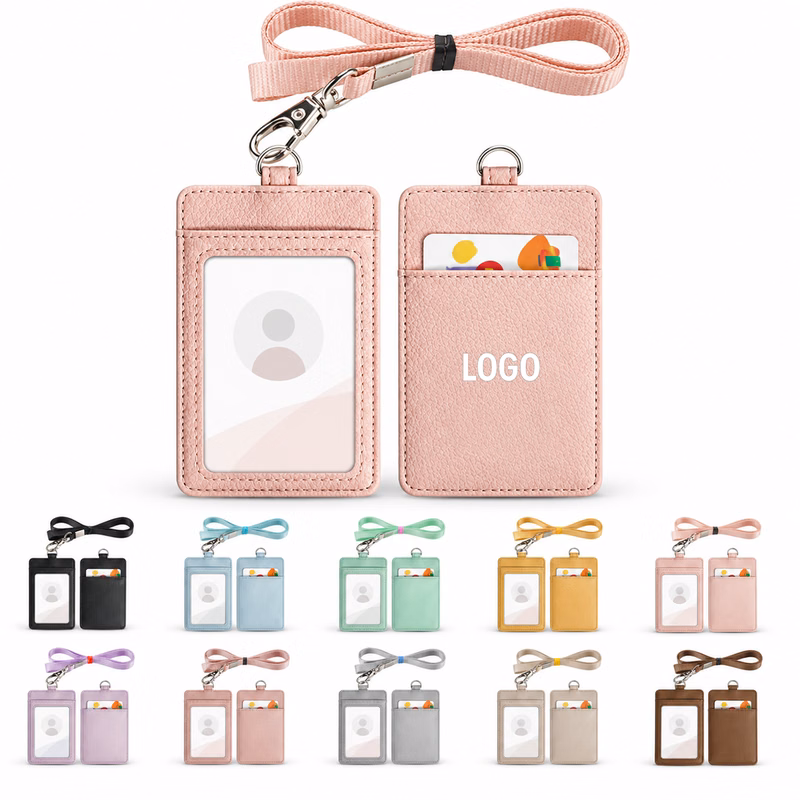 PU ID Badge Holder with Lanyard Retractable Reel