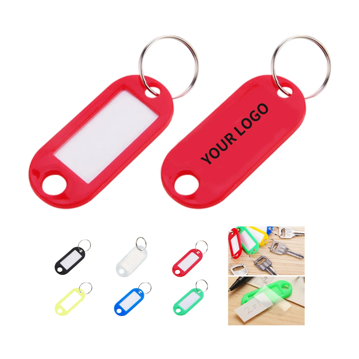 Plastic Keychain Label Holder With Writable Insert 2" Length 1