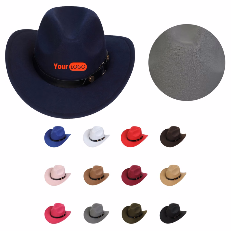 Denim Cowboy Hat with Wide Brim and Leather Strap