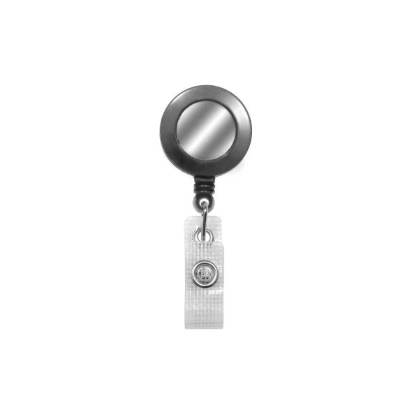 Round Solid Opaque Clip On Fast Ship Plastic Badge Reel (Gray) 1