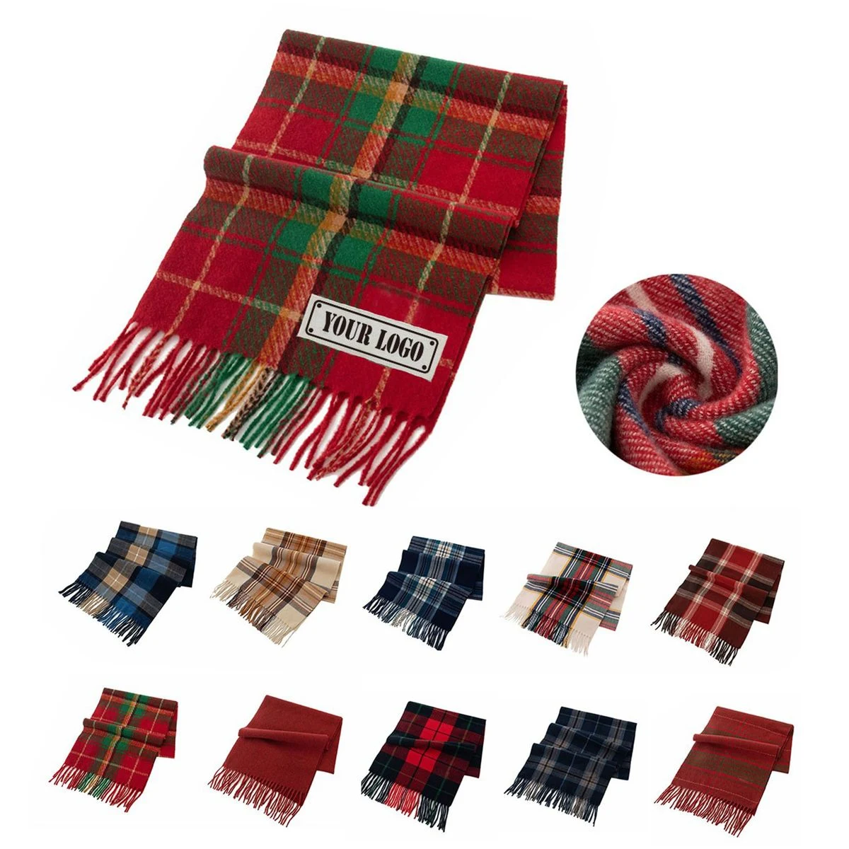 Plush Tassel Plaid Scarf Christmas Winter Warm 1
