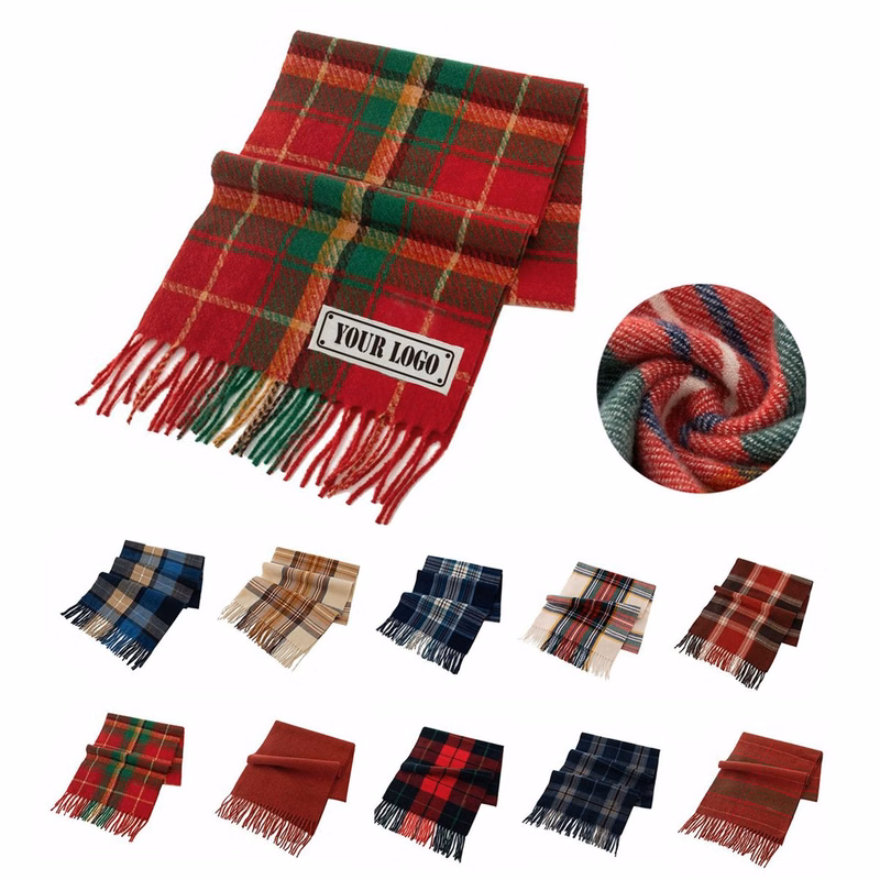 Plush Tassel Plaid Scarf Christmas Winter Warm