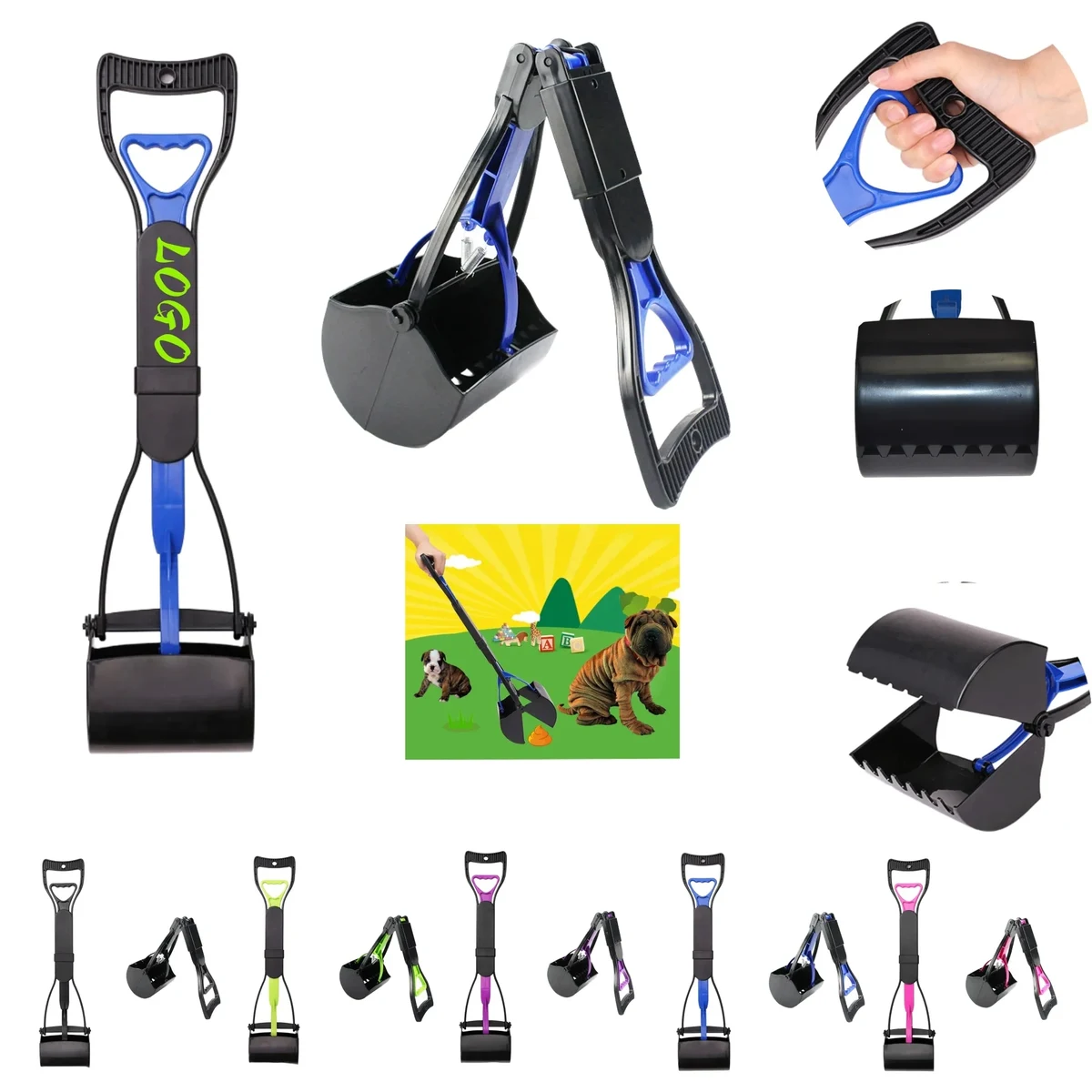 Foldable Long-Handled Pet Pooper Scooper With Trash Bag 1