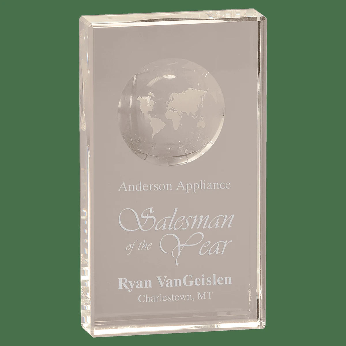 Clear Crystal Rectangle With Globe Etching 1