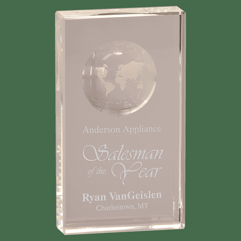 Clear Crystal Rectangle With Globe Etching