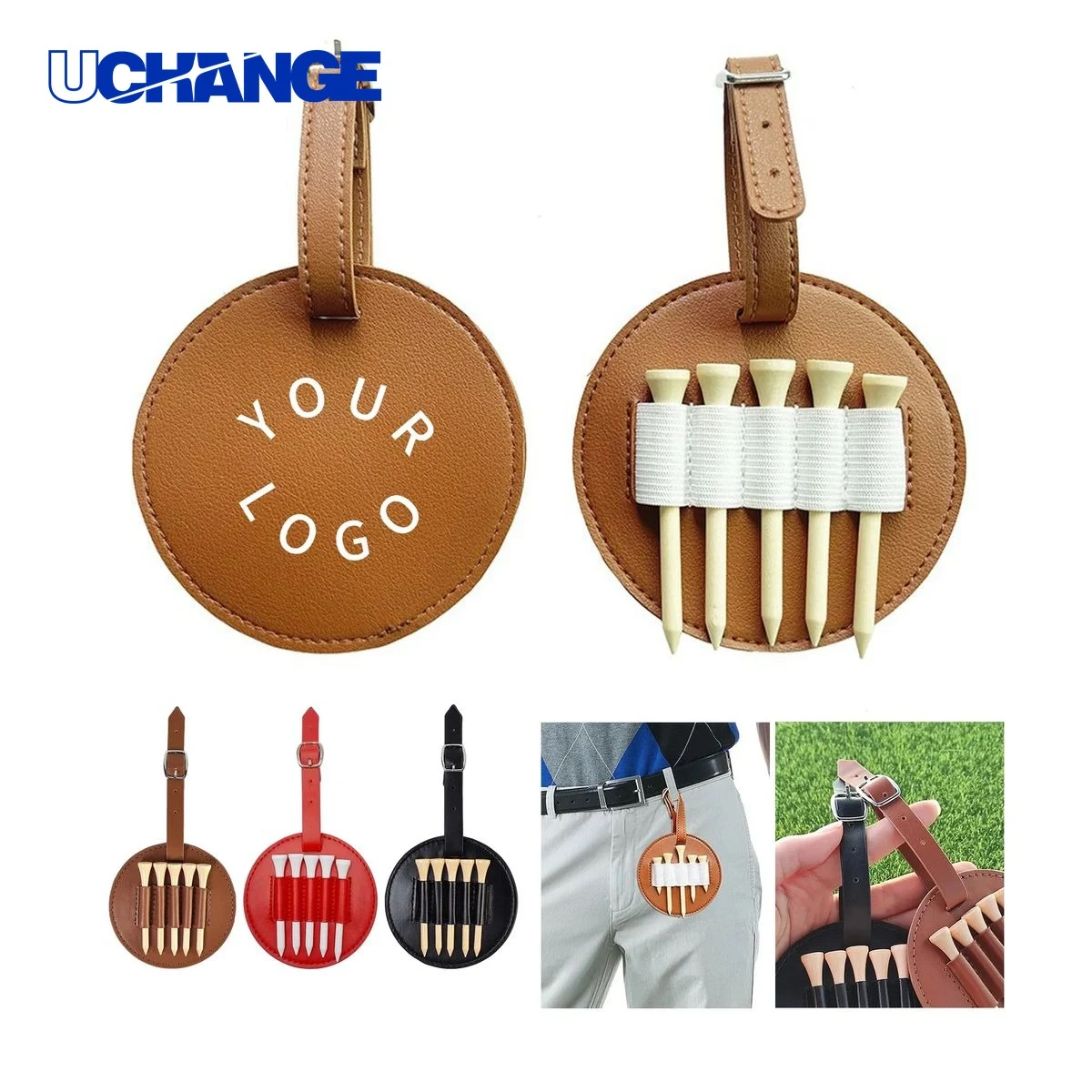 Leather Golf Tee Holder Organizer with Ball Stand 1