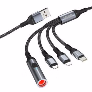 4 in 1 Car Charge Cable With Multiple Connectors Aluminum Alloy Design