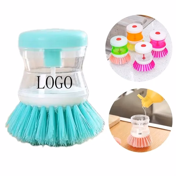 Custom Liquid Dispensing Scrub Brush with Press Type Closure — Kitchen Cleaning Promo
