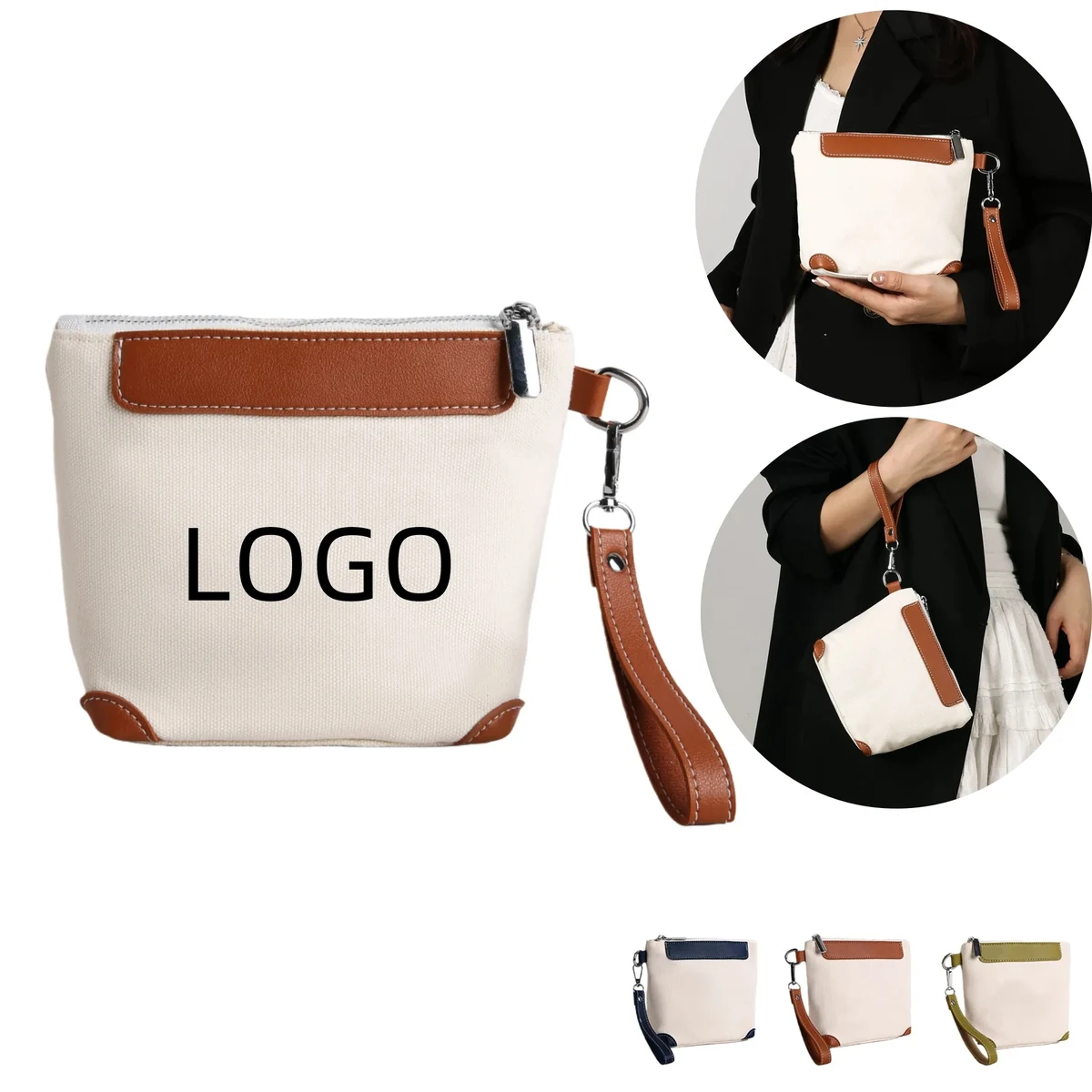 Small Canvas Handbag Coin Wallet Pouch With Wrist Strap 1