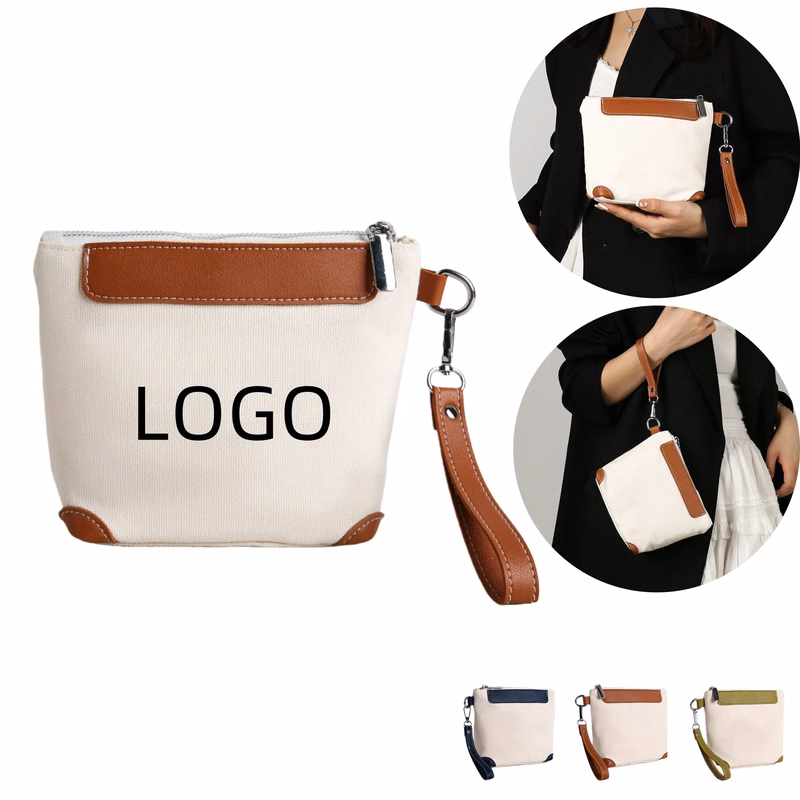 Small Canvas Handbag Coin Wallet Pouch With Wrist Strap