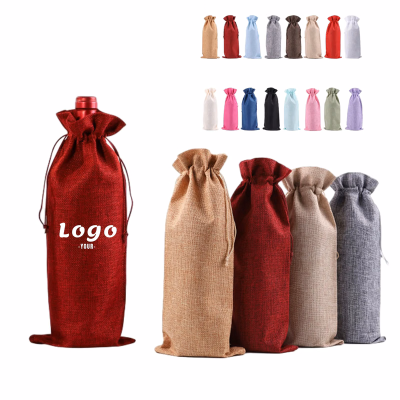 Burlap Drawstring Wine Bag