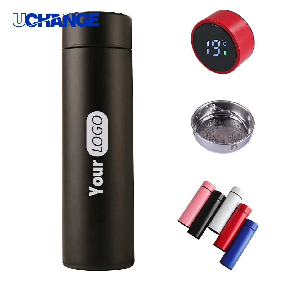 Stainless Steel Water Bottle with LED Temperature Display, custom water bottle with logo imprint 1