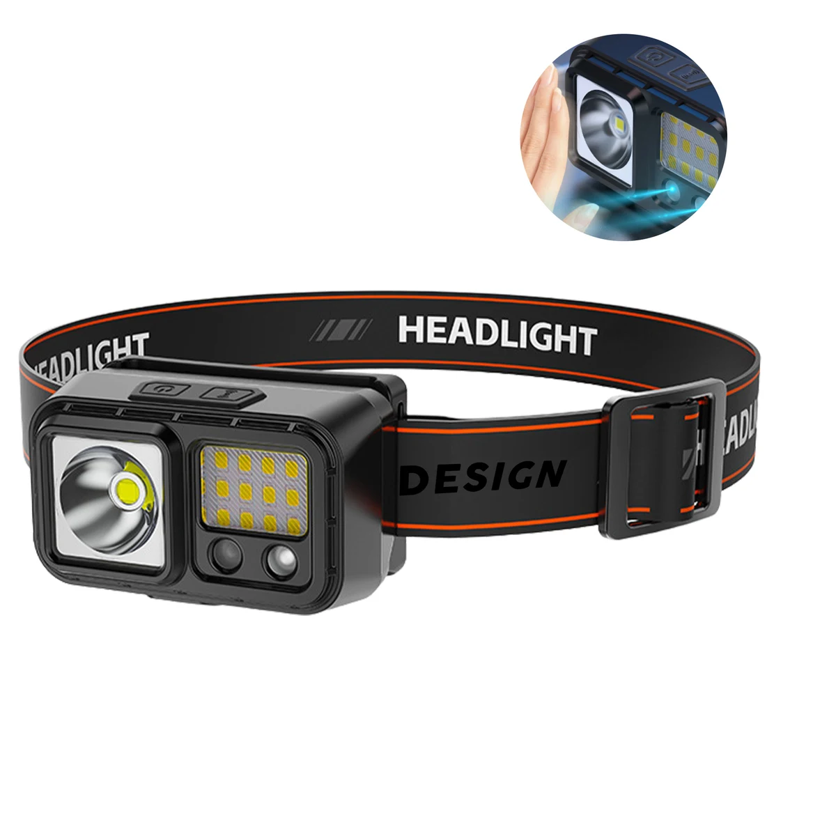 MOQ 50 Multifunctional Dual Light Source LED Headlamp USB Rechargeable 1