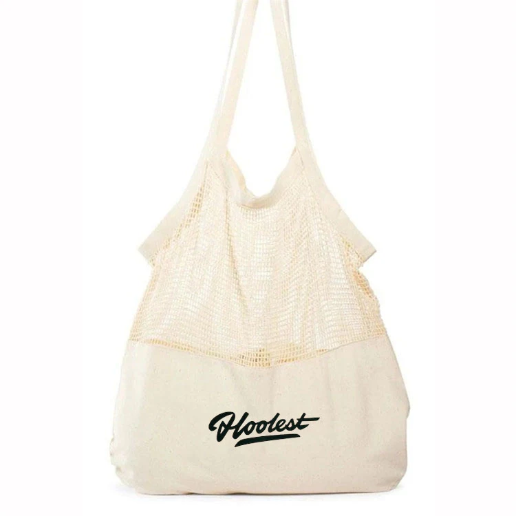 Cotton Canvas Mesh Beach Tote Bag, custom tote bag with logo imprint 1
