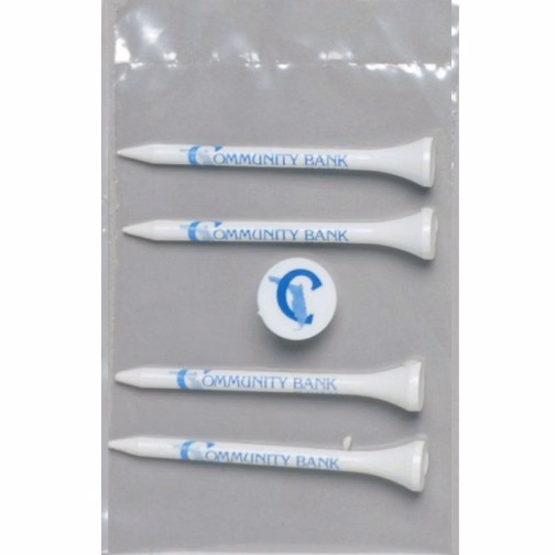 Value Poly Bag Pack w/ Four 2 3/4" Tees & 1 Marker