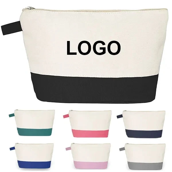 Cotton Canvas Two-Tone Cosmetic Bag, custom tote bag with logo imprint 1