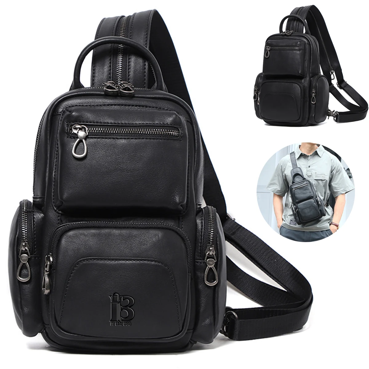 Leather Sling Bag Crossbody Motorcycle Pack 1