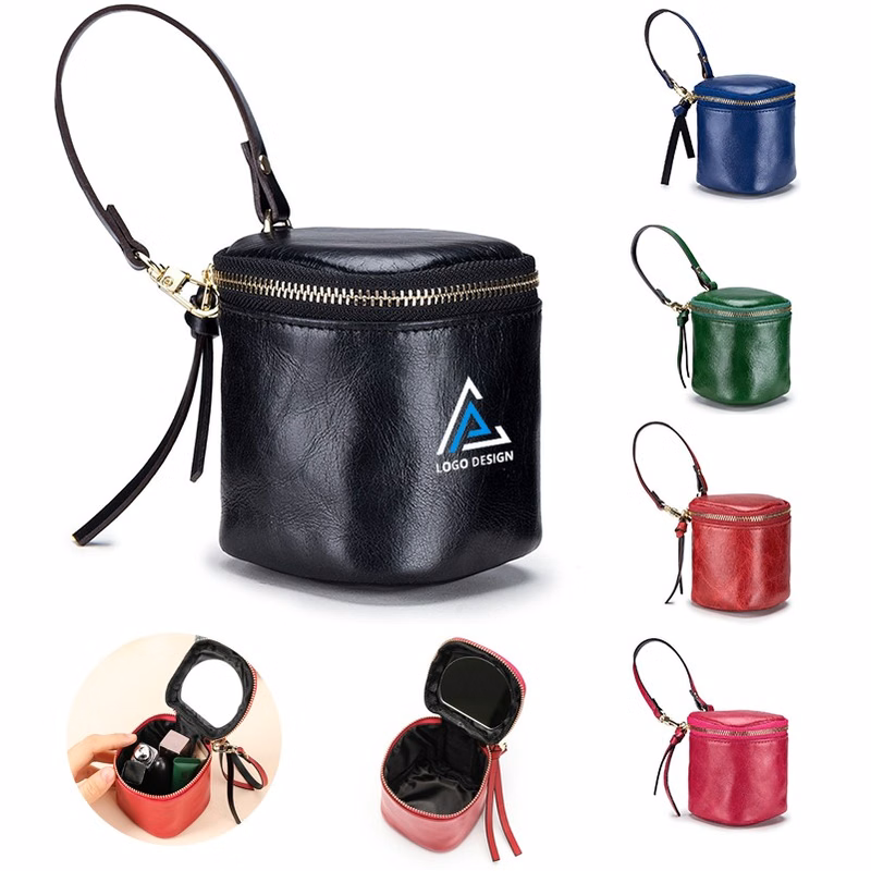 Mini Vintage Lipstick Coin Bucket Leather Bag
