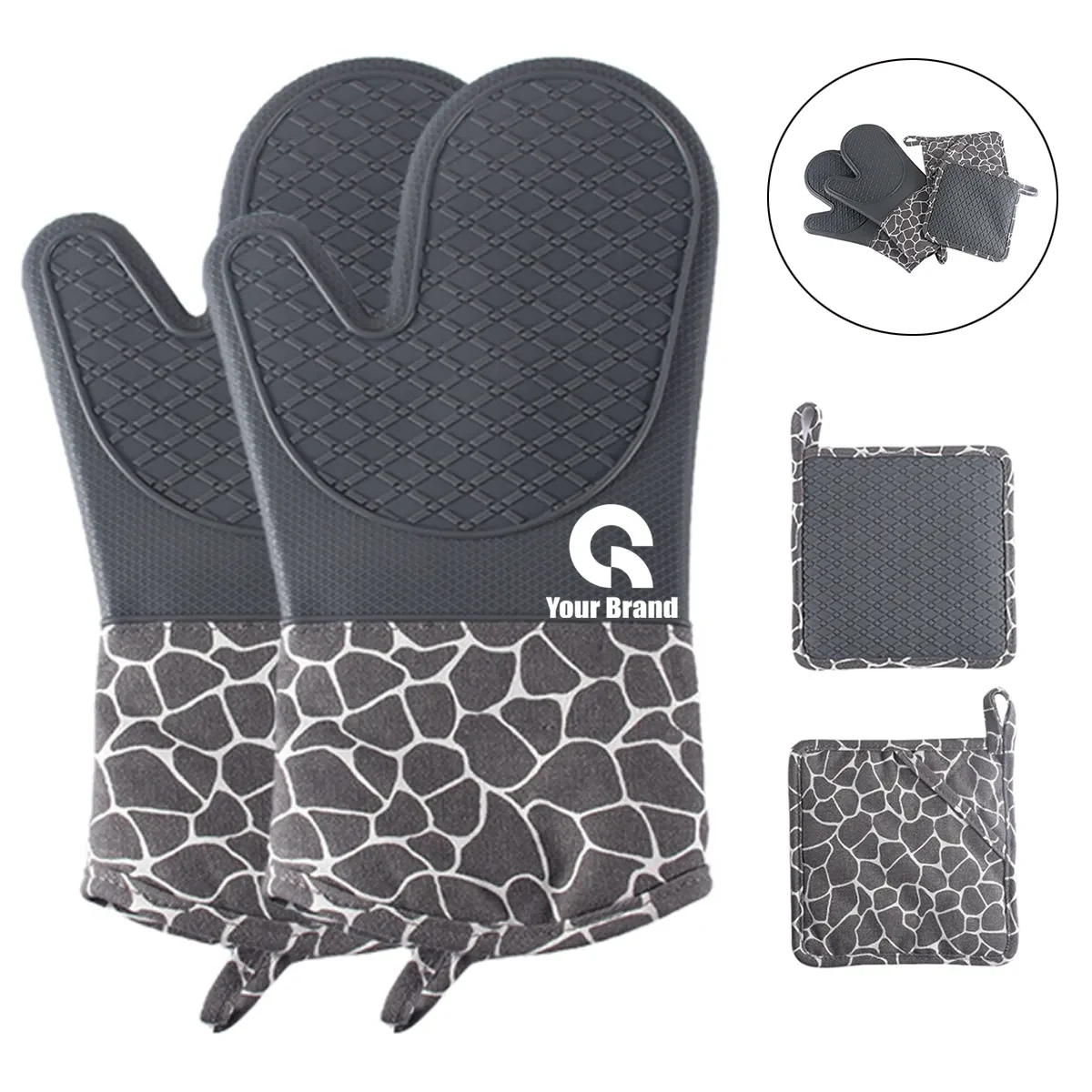 Soft Anti Slip Solid Silicone Oven Mitts And Pot Holders Set 1