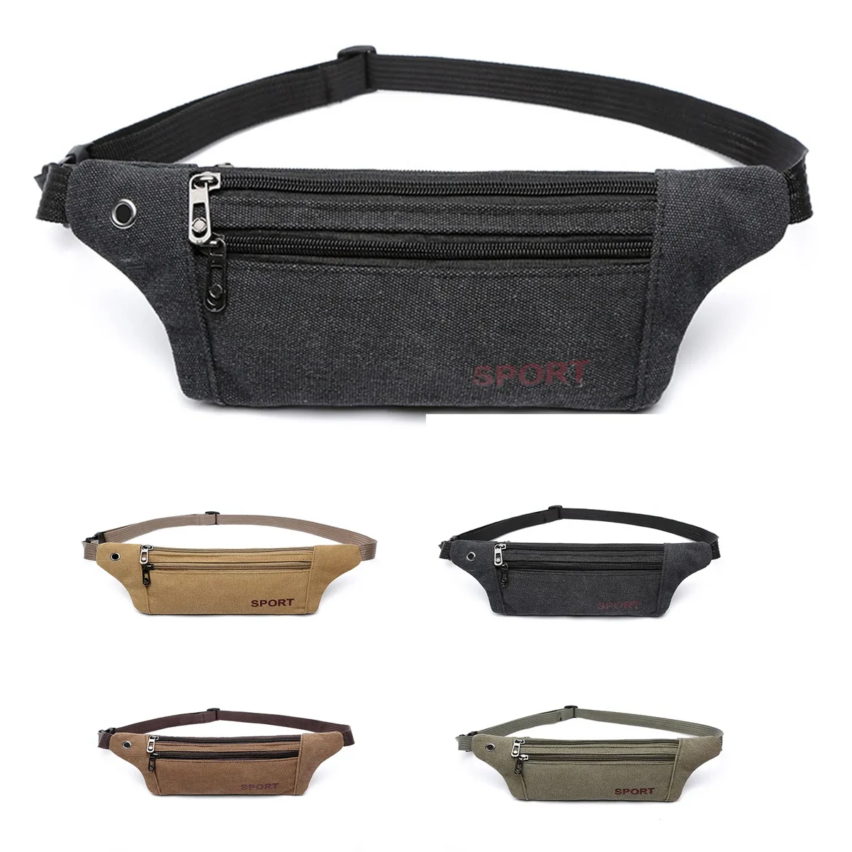 Canvas 3-Zipper Fanny Pack 1