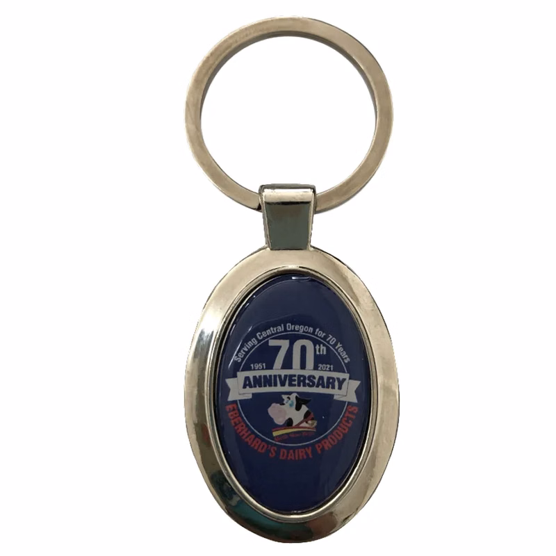 Durable Epoxy Oval Metal Keychain