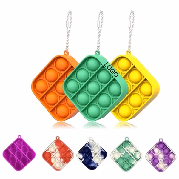 Square Bubble Push Pop Sensory Silicone Fidget Toy Keychains
