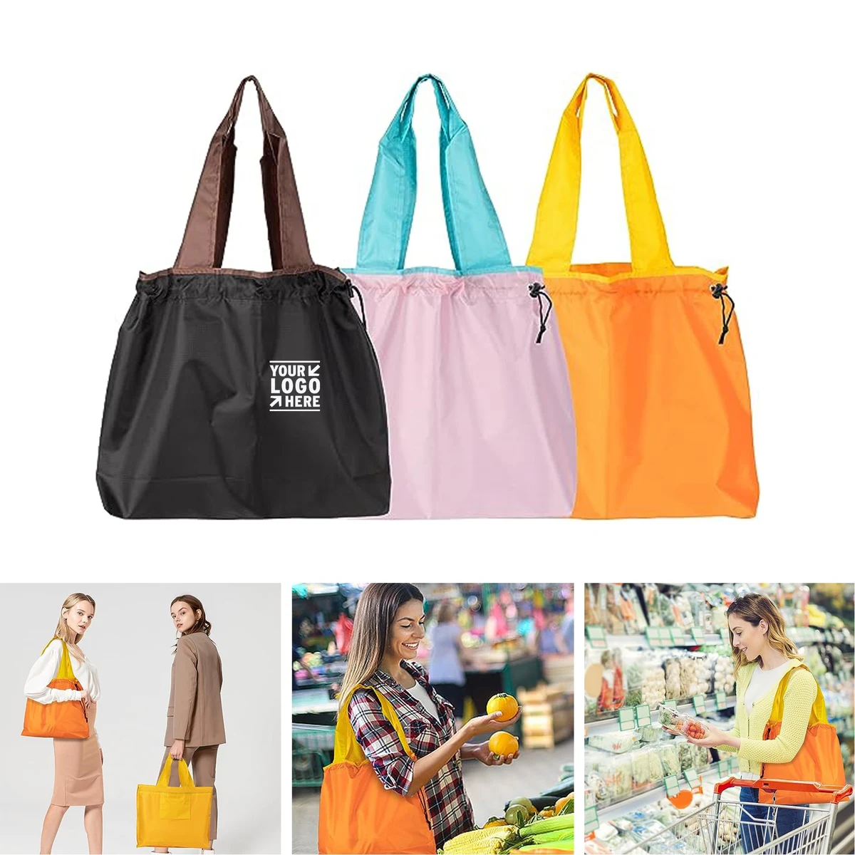 Colorful Washable Foldable Shopping Reusable Grocery Lightweight Tote Bag, custom tote bag with logo imprint 1