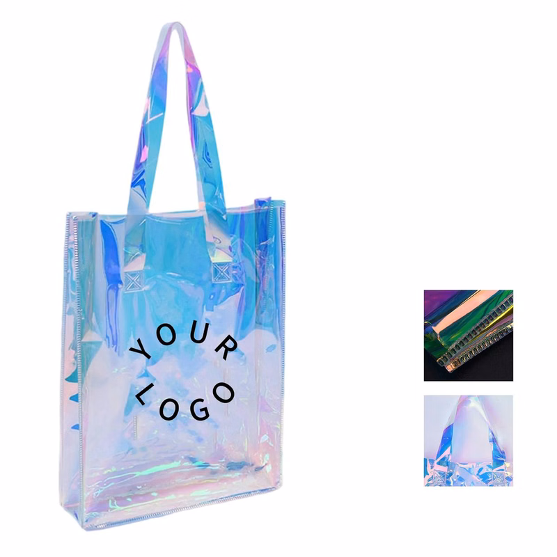 PVC Holographic Tote with Zipper Compartment and Handles