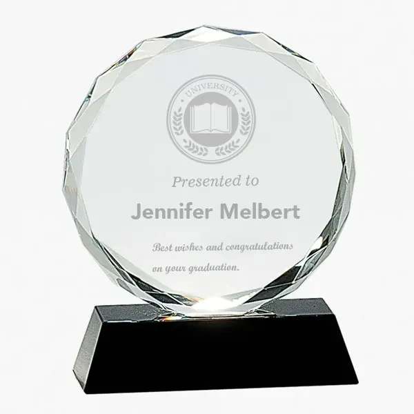 Crystal Faceted Circle Award on Black Base 1
