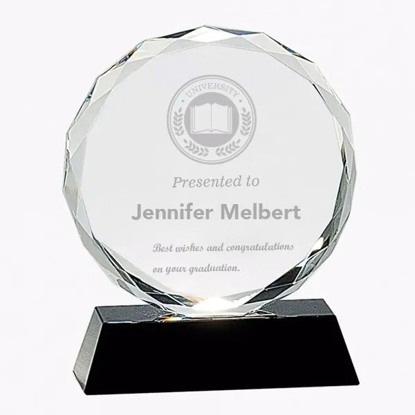 Crystal Faceted Circle Award on Black Base