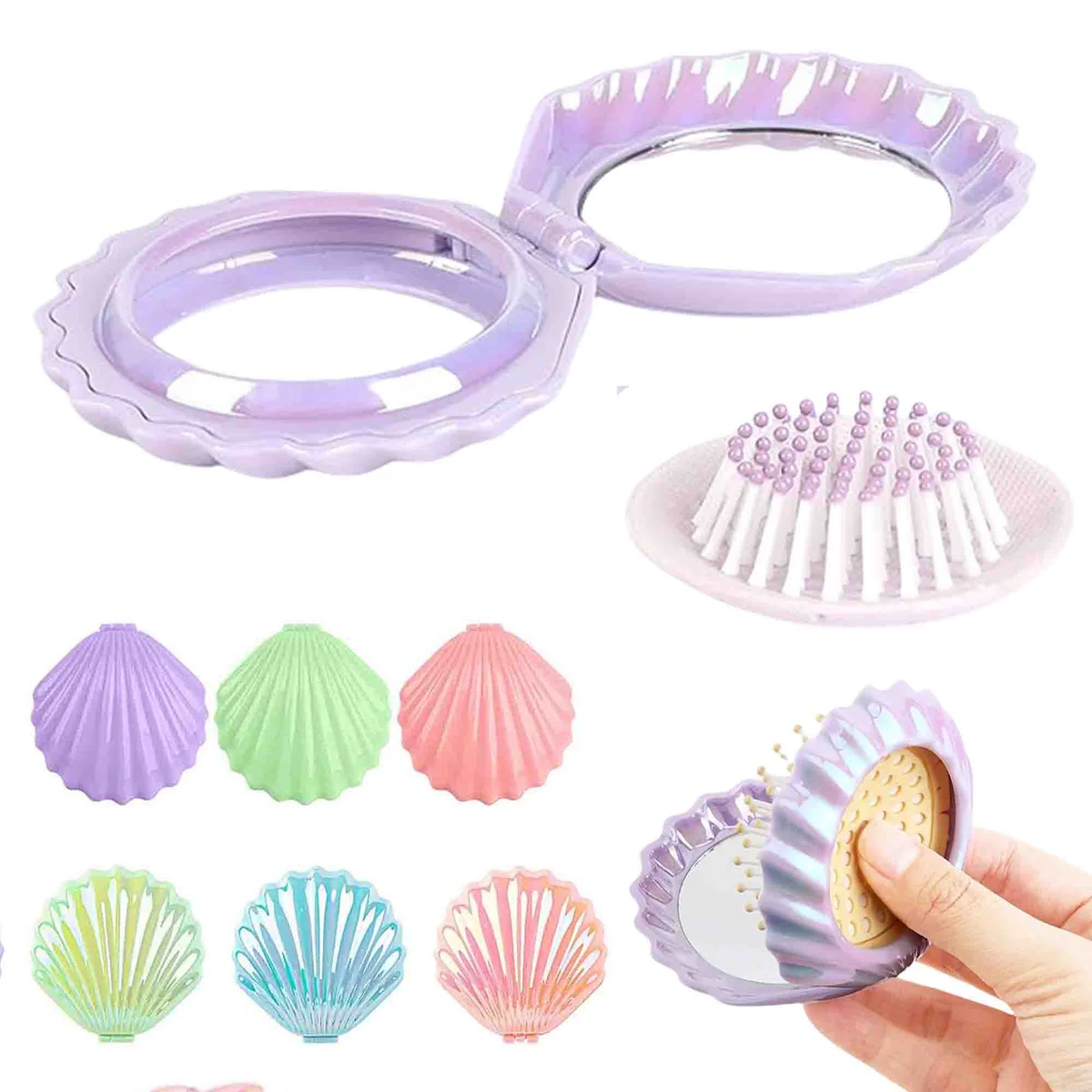 Folding Travel Hairbrush Makeup Comb with Mirror 1